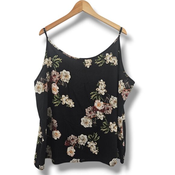 Amaryllis Tank Top 3X Dark Floral Sleeveless Black Cream Red Mesh Lightweight - Picture 2 of 8